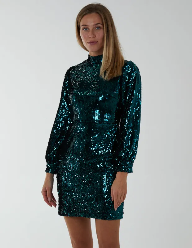 High Neck Balloon Sleeve Bodycon Dress made by Blue Vanilla