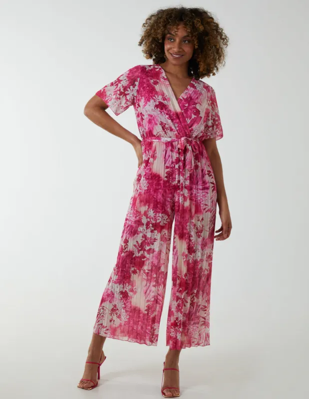 Pleated Wrap Tropical Jumpsuit sold by Blue Vanilla
