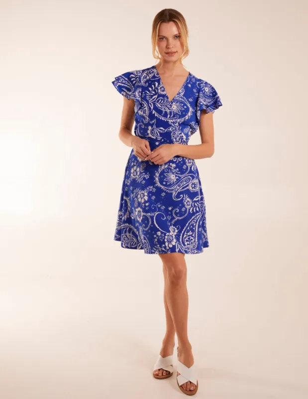 Frill Sleeve Wrap Belted Mini Dress sold by Blue Vanilla