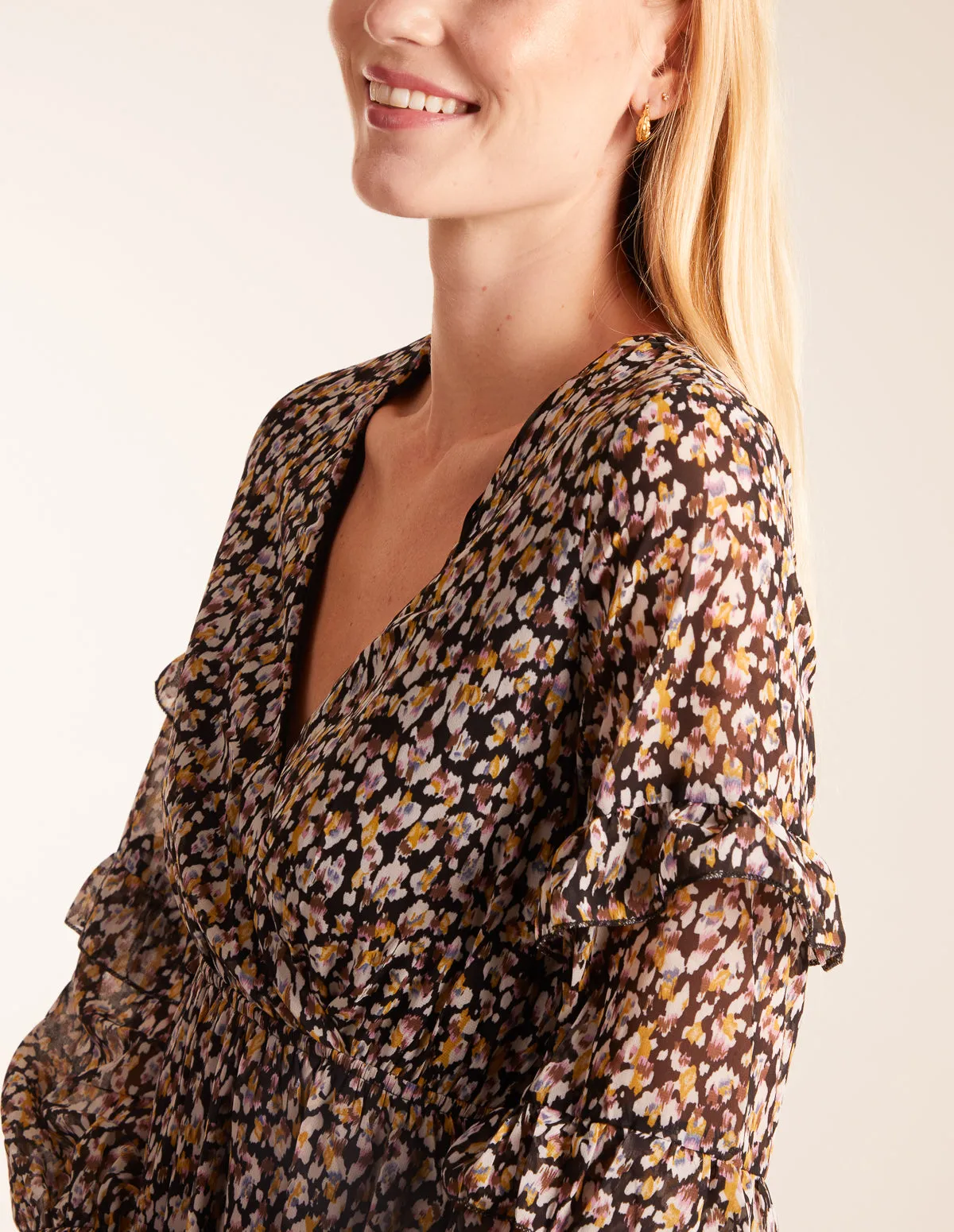 V Neck Frill Sleeve Wrap Midi Dress sold by Blue Vanilla product image thumbnail 3