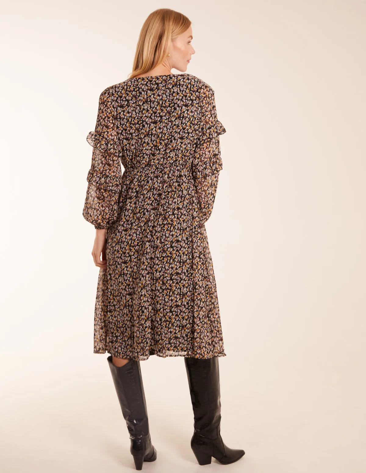 V Neck Frill Sleeve Wrap Midi Dress sold by Blue Vanilla product image thumbnail 4