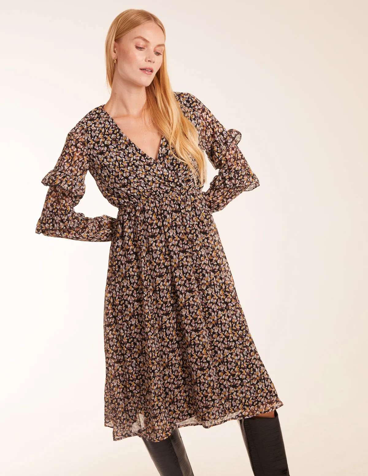 V Neck Frill Sleeve Wrap Midi Dress sold by Blue Vanilla product image thumbnail 2
