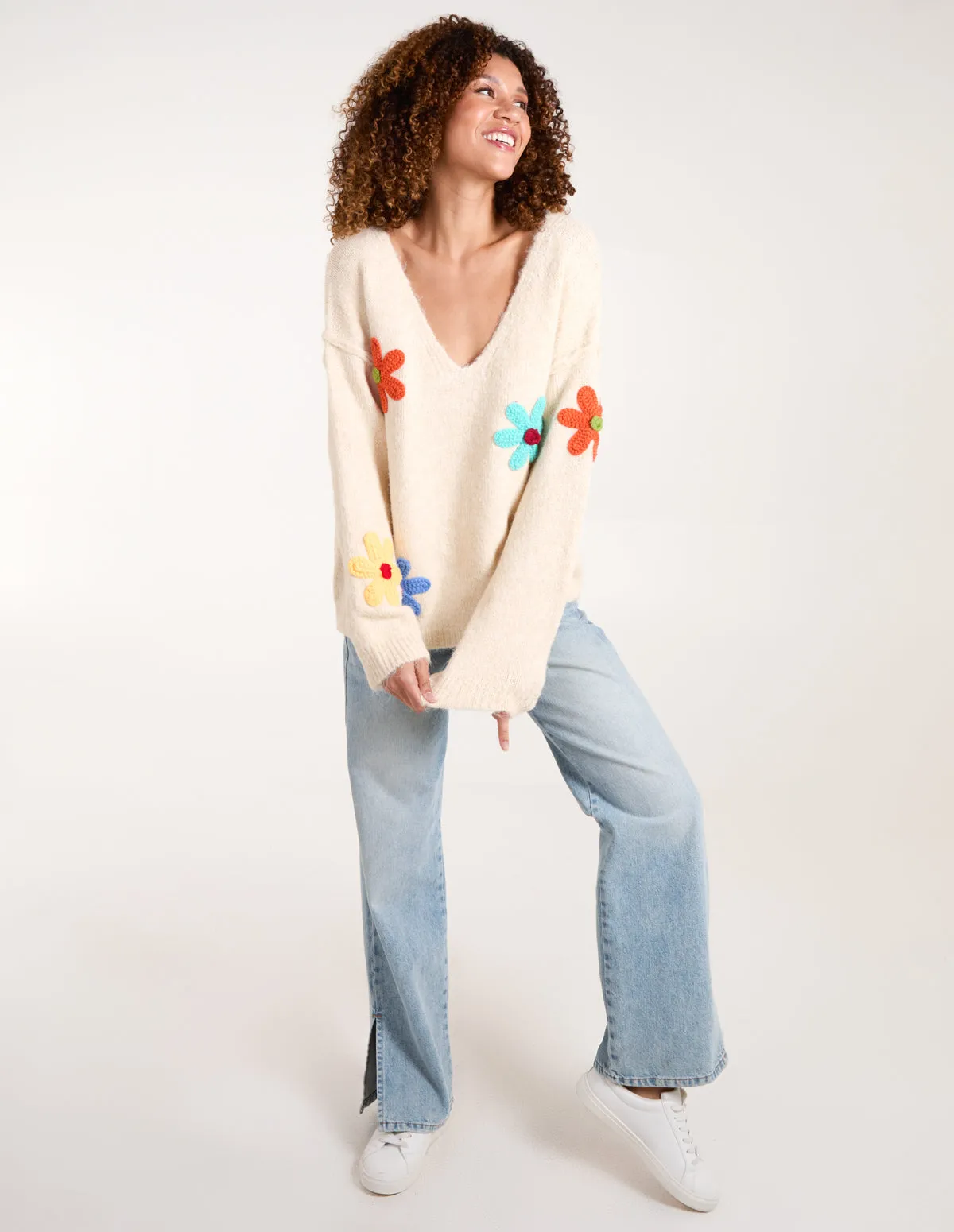 Flower Knit Embroidery V Neck Jumper sold by Blue Vanilla product image thumbnail 2