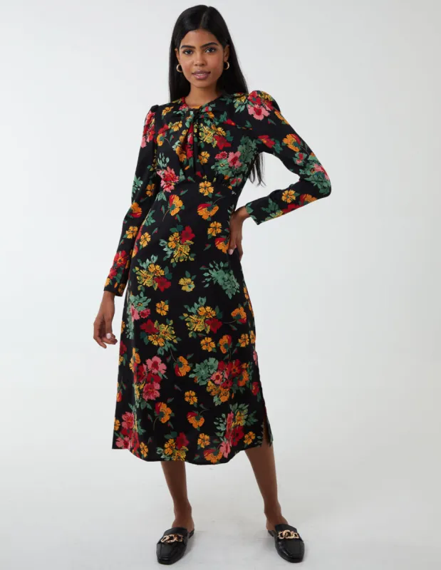 Floral Twist Panel Fit And Flare Midi Dress sold by Blue Vanilla