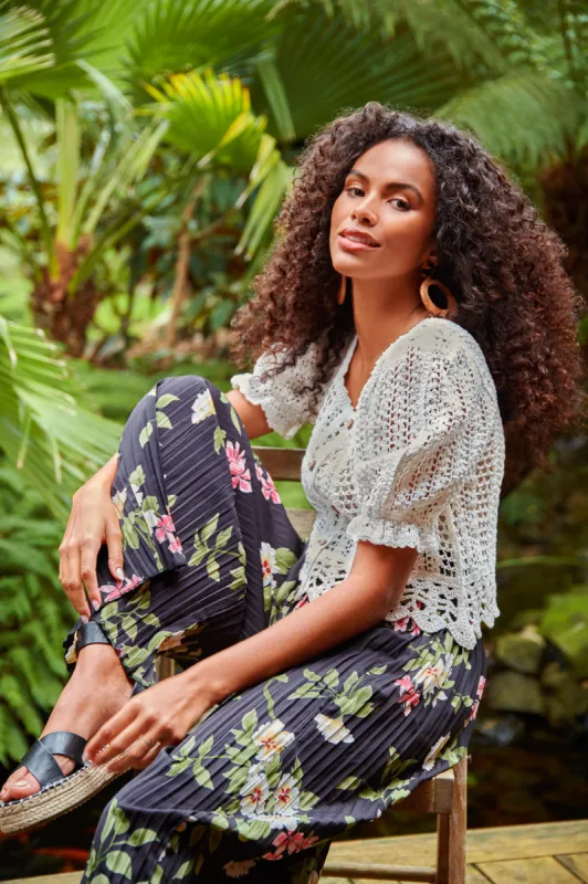 Floral Print Pleated Wide Leg Trousers sold by Blue Vanilla