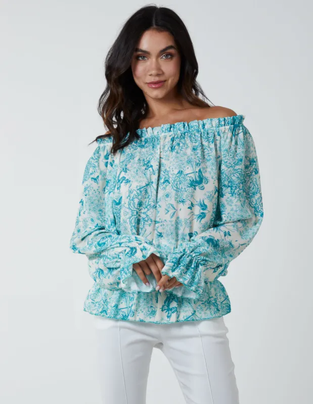 Butterfly Floral Print Gypsy Chiffon Blouse sold by Blue Vanilla