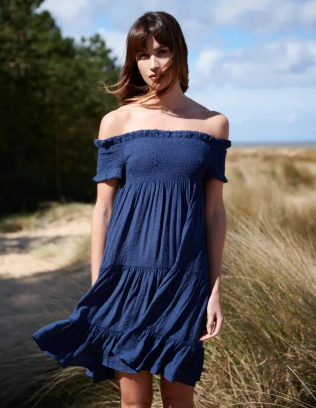 Bardot Shirred Neck Line Floaty Dress sold by Blue Vanilla