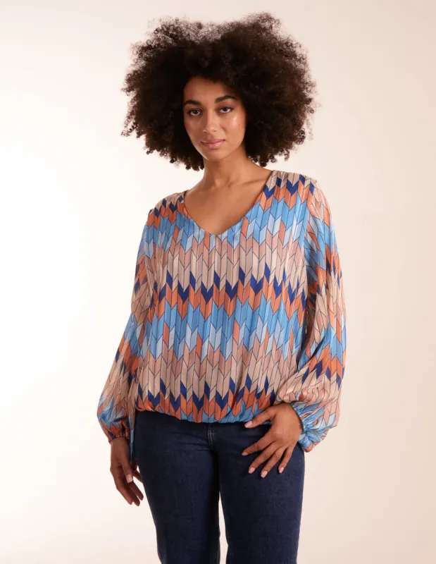 Zig Zag Print Bubble Hem Top sold by Blue Vanilla