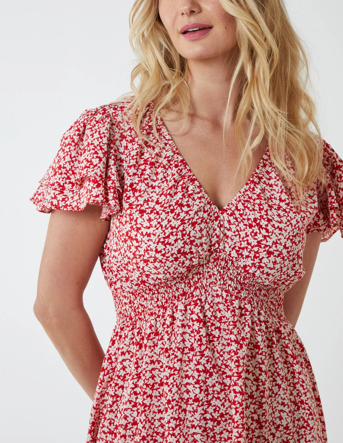 Double Ruffle Empire Shirred Mini Dress sold by Blue Vanilla product image thumbnail 3