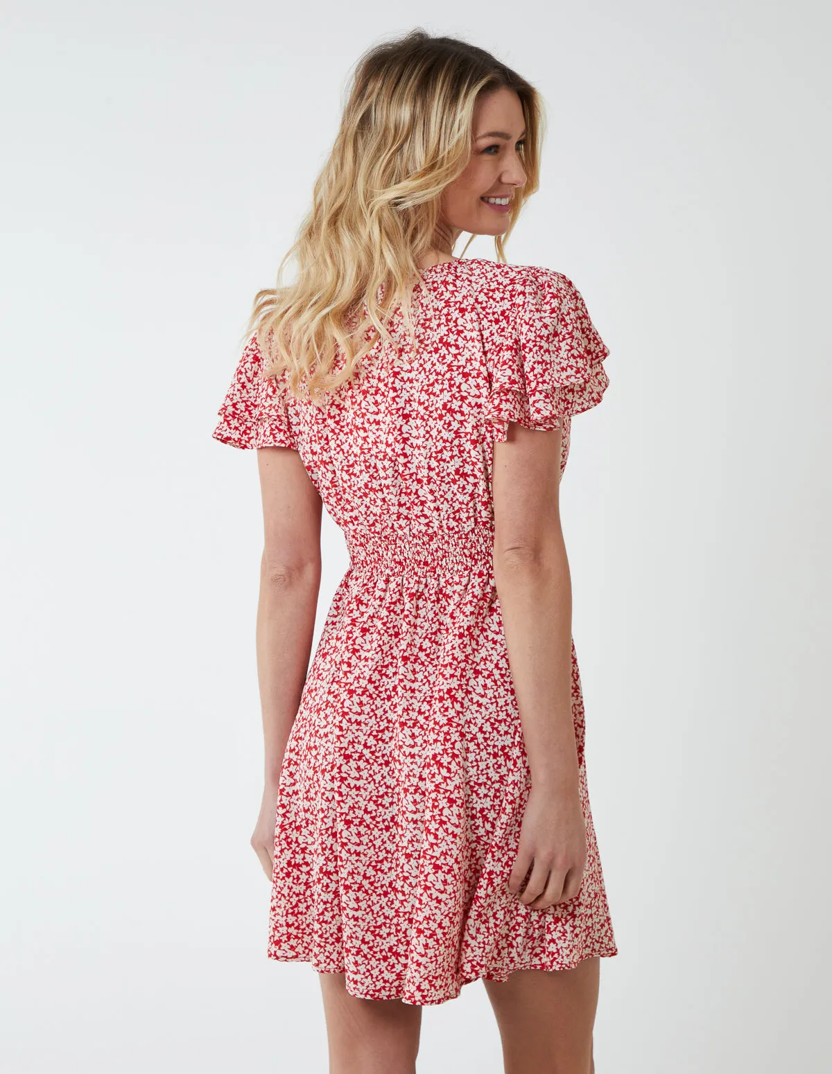 Double Ruffle Empire Shirred Mini Dress sold by Blue Vanilla product image thumbnail 4