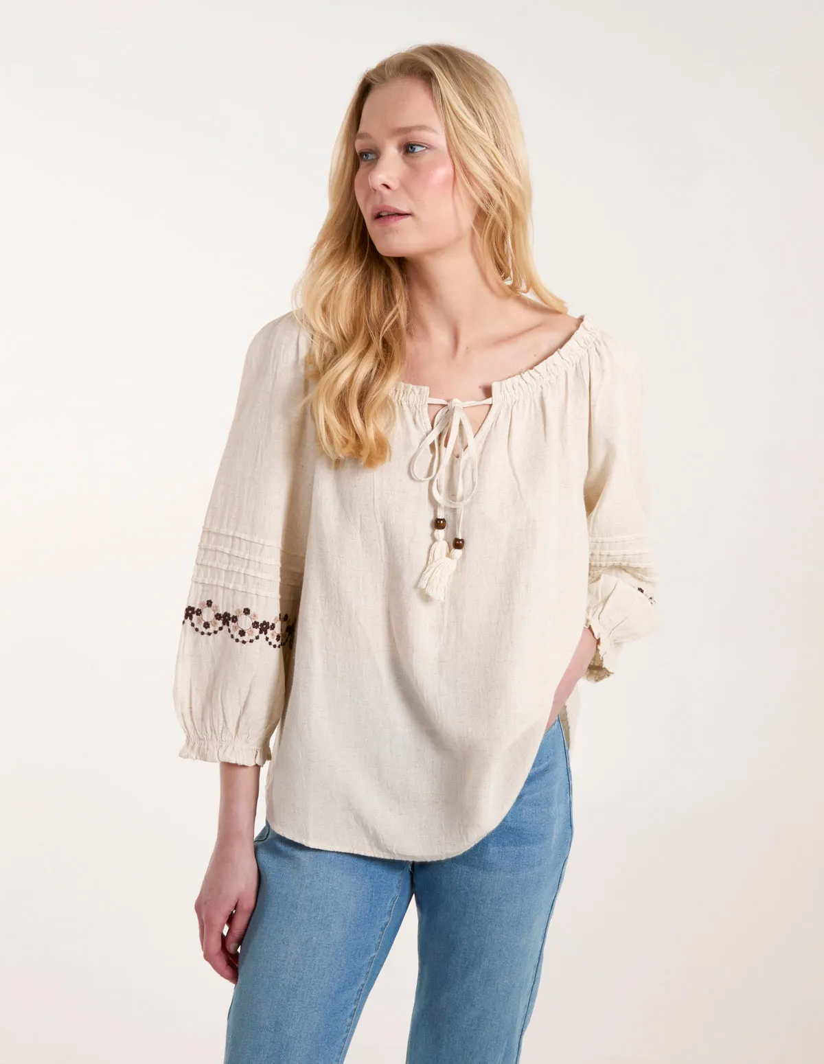 Embroidered Pleat Sleeve Top sold by Blue Vanilla product image thumbnail 3