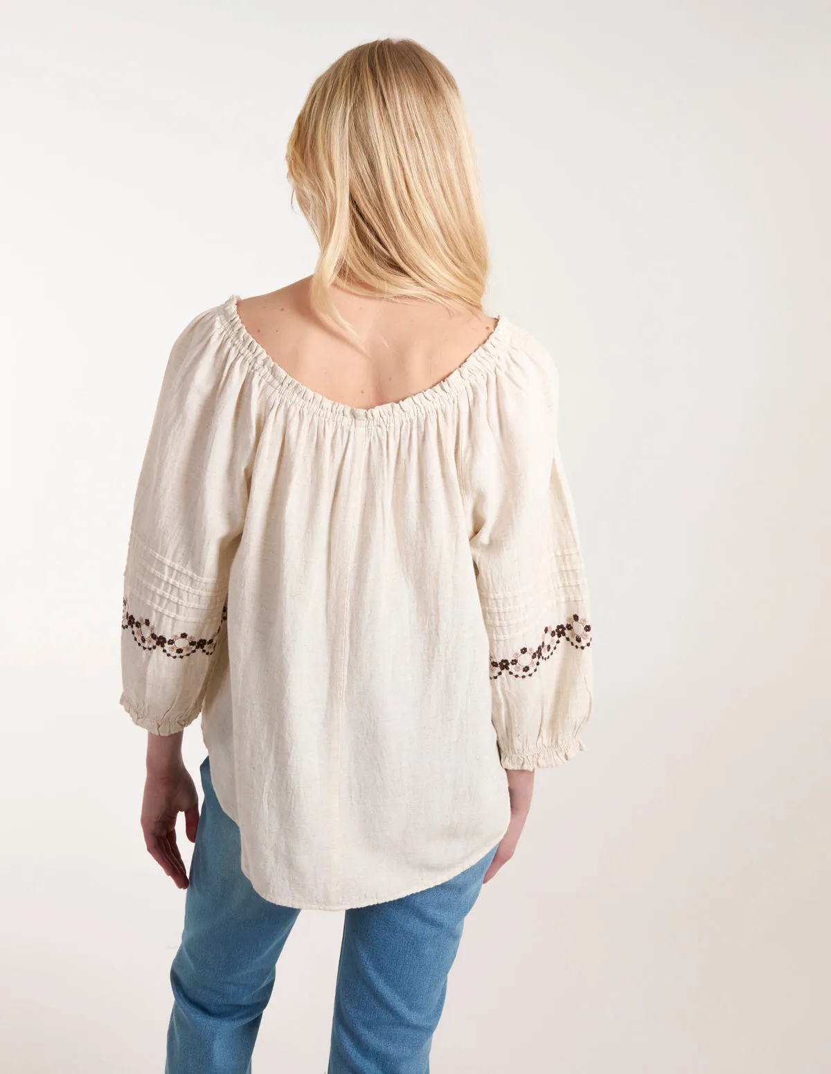 Embroidered Pleat Sleeve Top sold by Blue Vanilla product image thumbnail 4