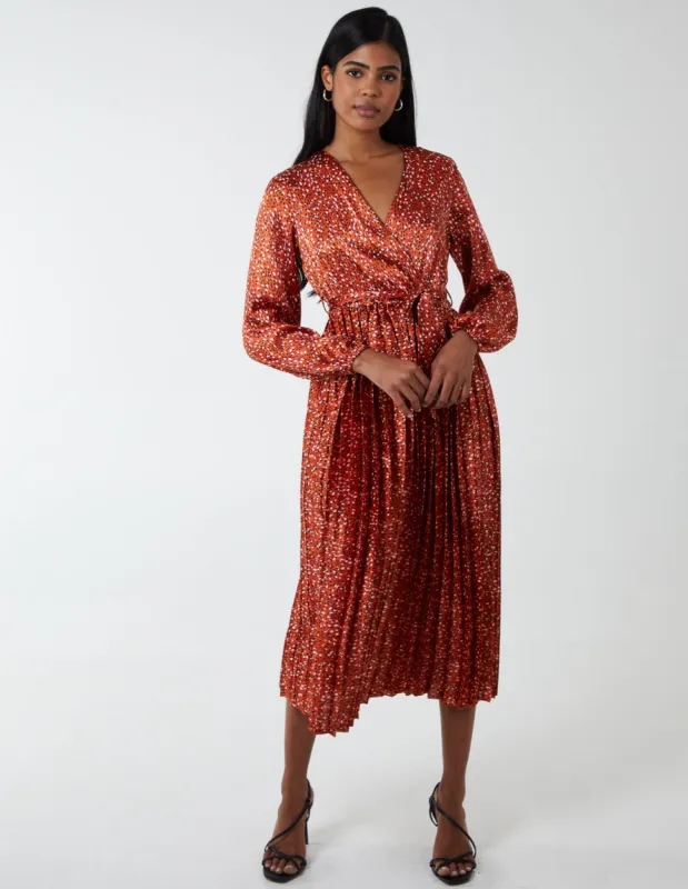 Wrap Front Belted Pleated Midi Dress sold by Blue Vanilla