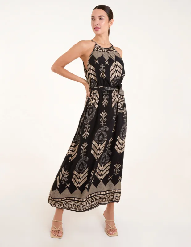 Aztec Halter Neck Belted Maxi Dress sold by Blue Vanilla