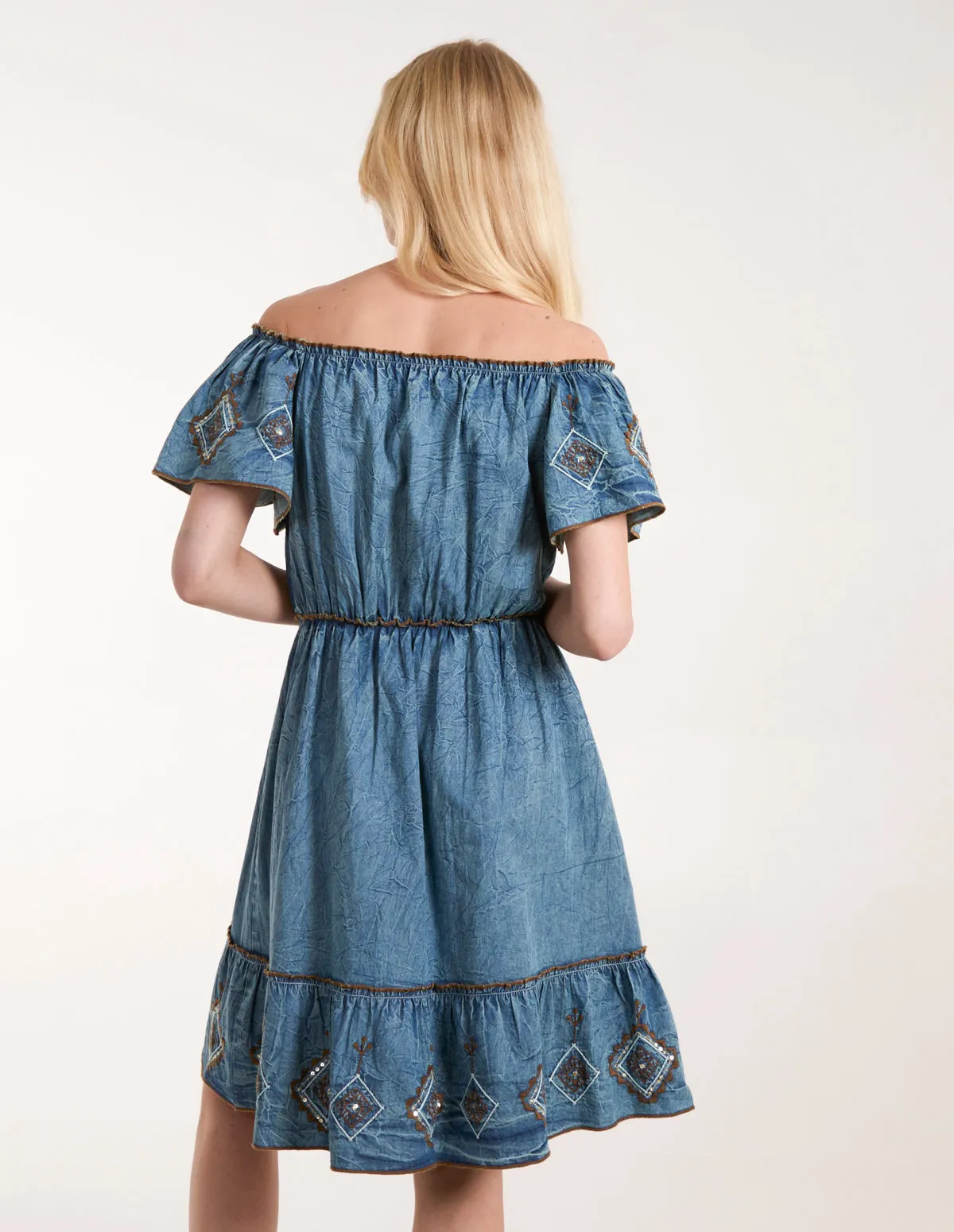 Denim Embroidered Tiered Dress sold by Blue Vanilla product image thumbnail 4