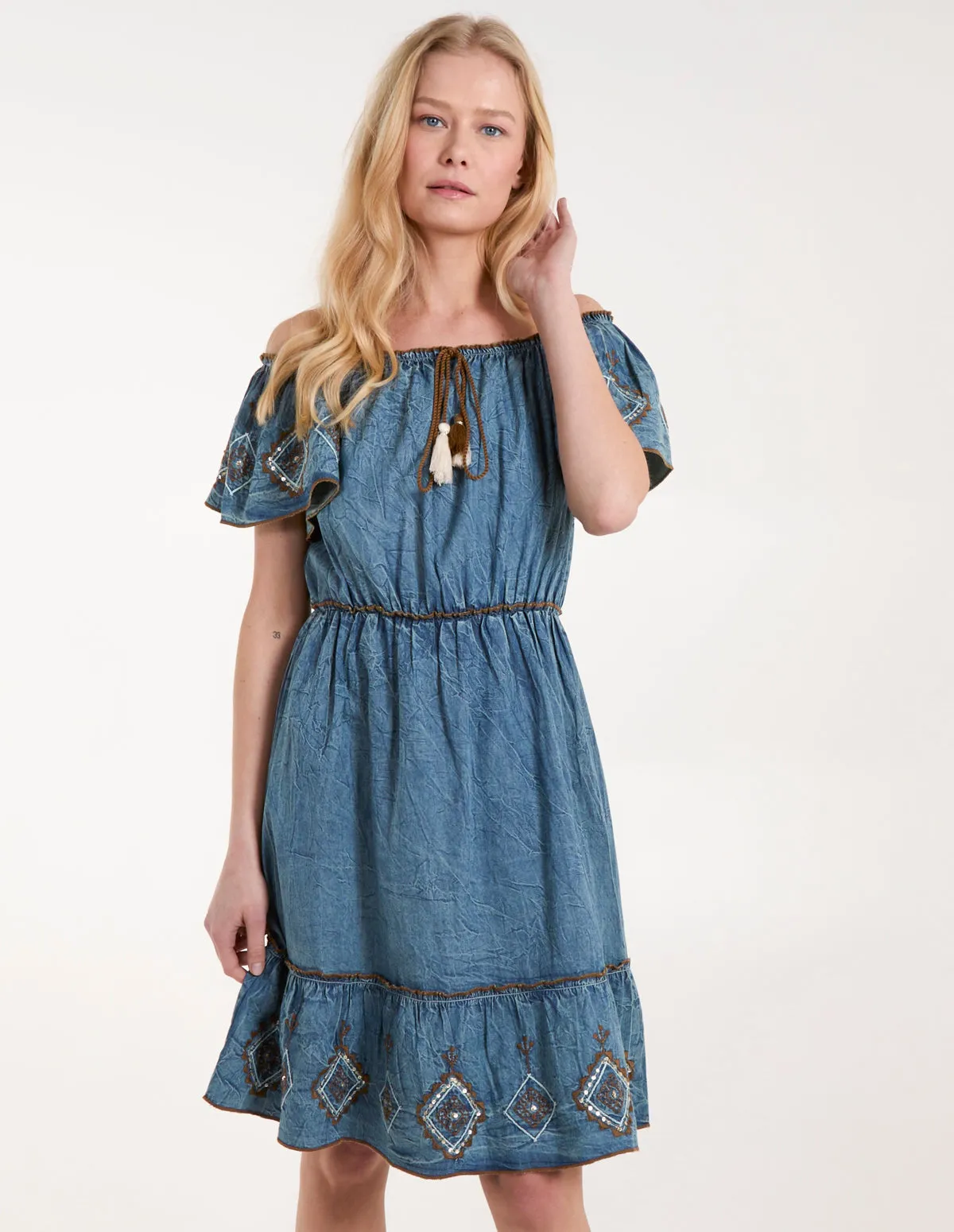 Denim Embroidered Tiered Dress sold by Blue Vanilla product image thumbnail 3