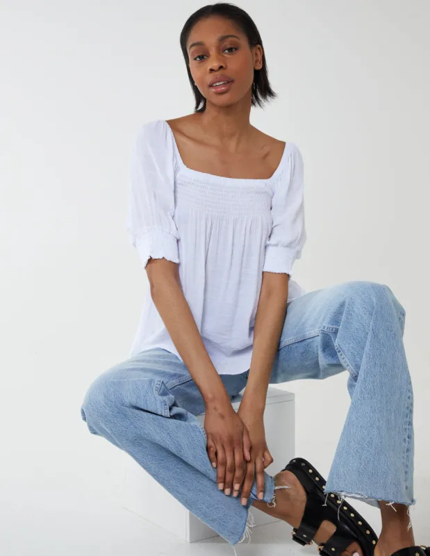 Shirred Puff Sleeve Top sold by Blue Vanilla