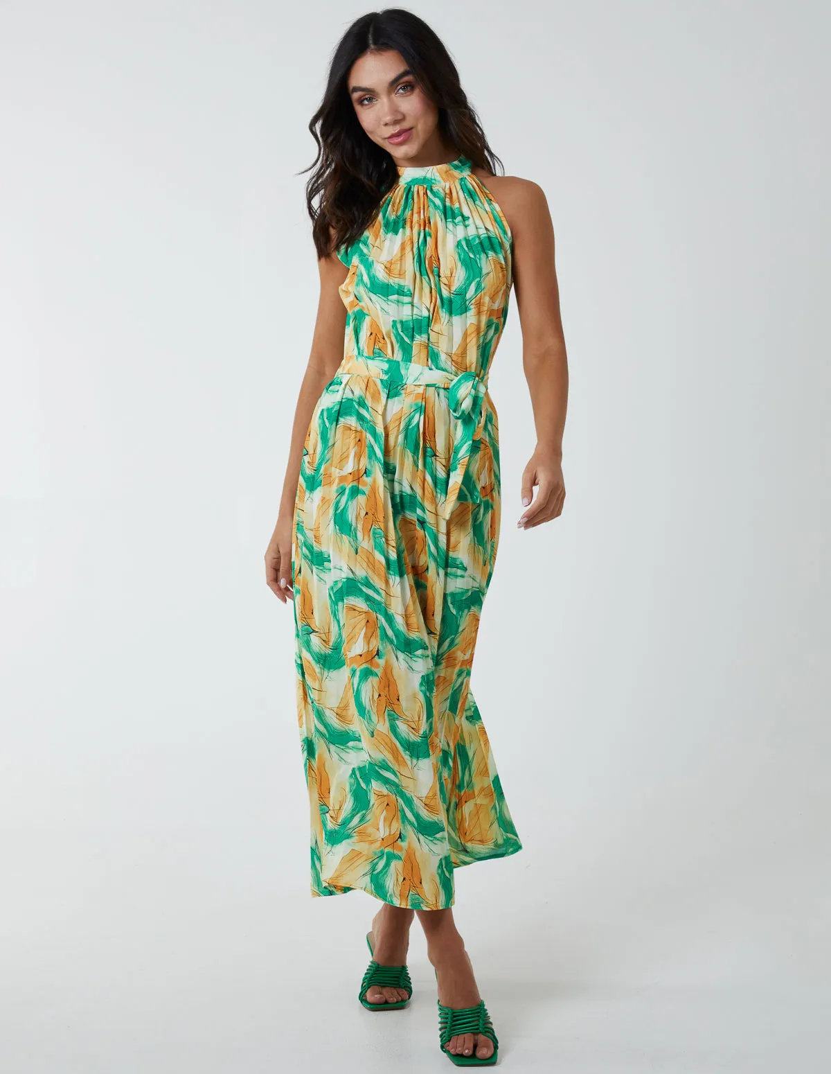 Halterneck Abstract Leaves Maxi Dress sold by Blue Vanilla