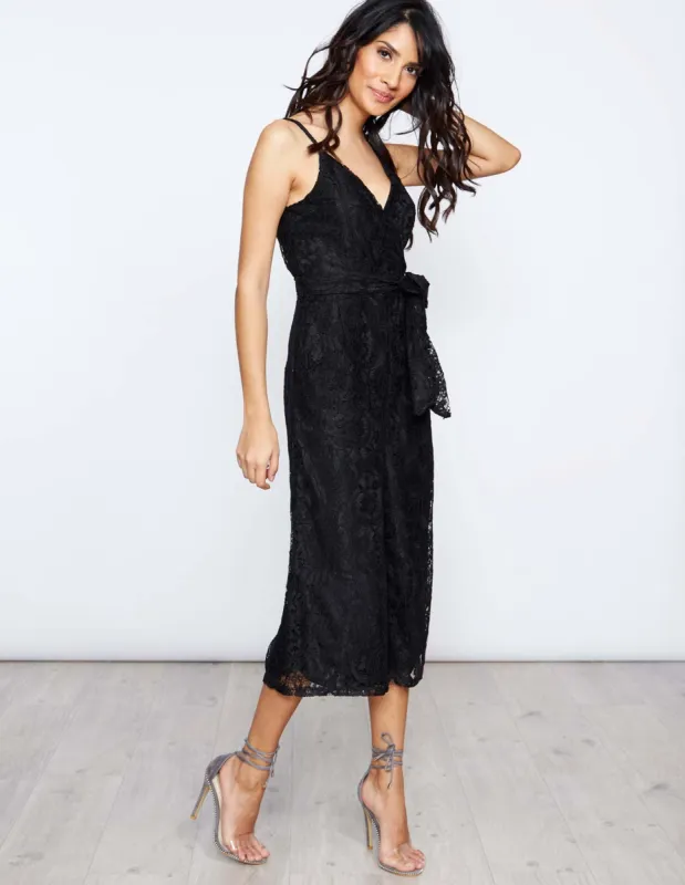 Black Lace Wrap Jumpsuit sold by Blue Vanilla