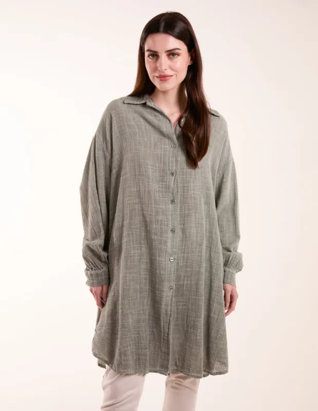 Cold Wash Cross Hatch Long Line Shirt sold by Blue Vanilla