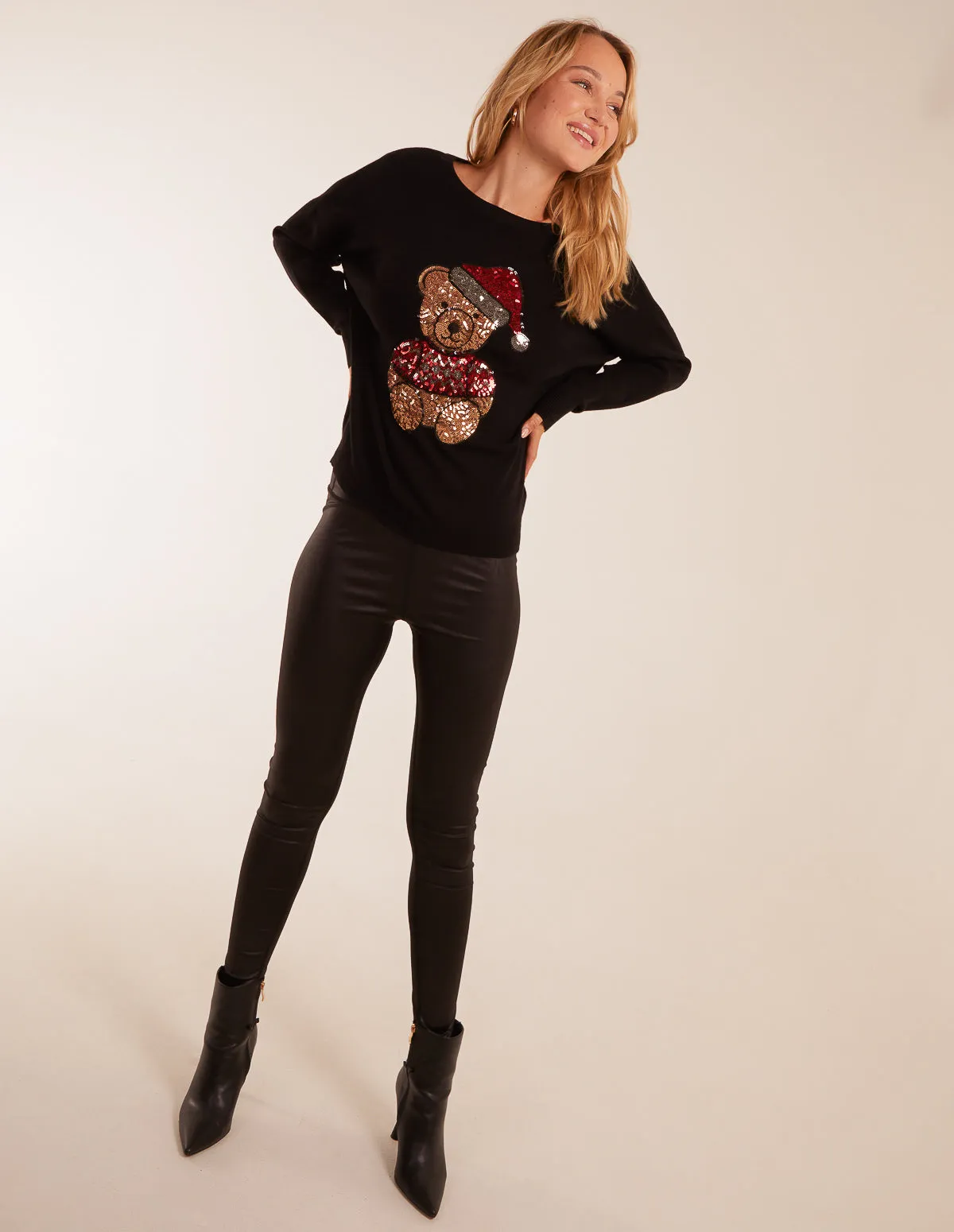 Christmas Sequin Teddy Bear With Santa Hat Jumper sold by Blue Vanilla product image thumbnail 3