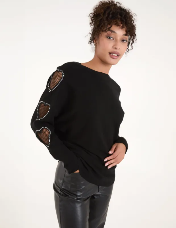 Heart Mesh Embellished Sleeve Jumper sold by Blue Vanilla