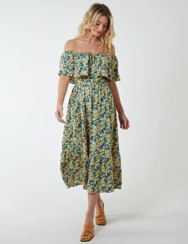 Bardot Ruffle Shoulder Midi Dress sold by Blue Vanilla
