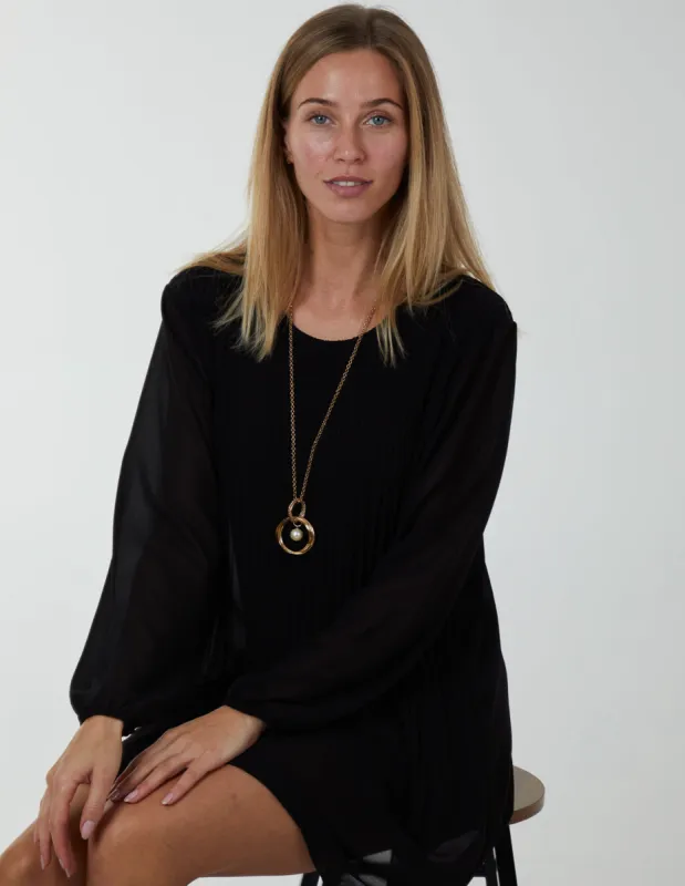 Long Sleeve Pleated Shift Dress sold by Blue Vanilla