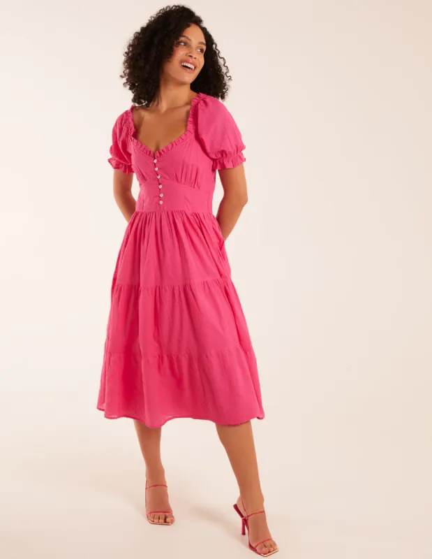 Puff Sleeve Button Through Midi Dress sold by Blue Vanilla