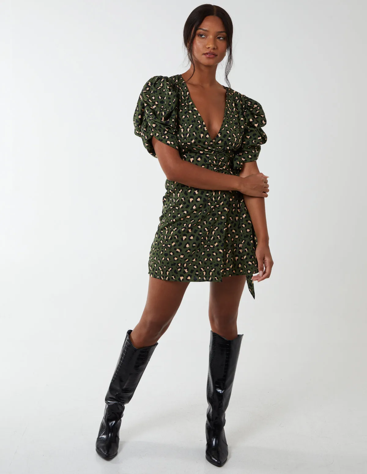 Ruched Sleeve Wrap Mini Dress sold by Blue Vanilla product image thumbnail 2