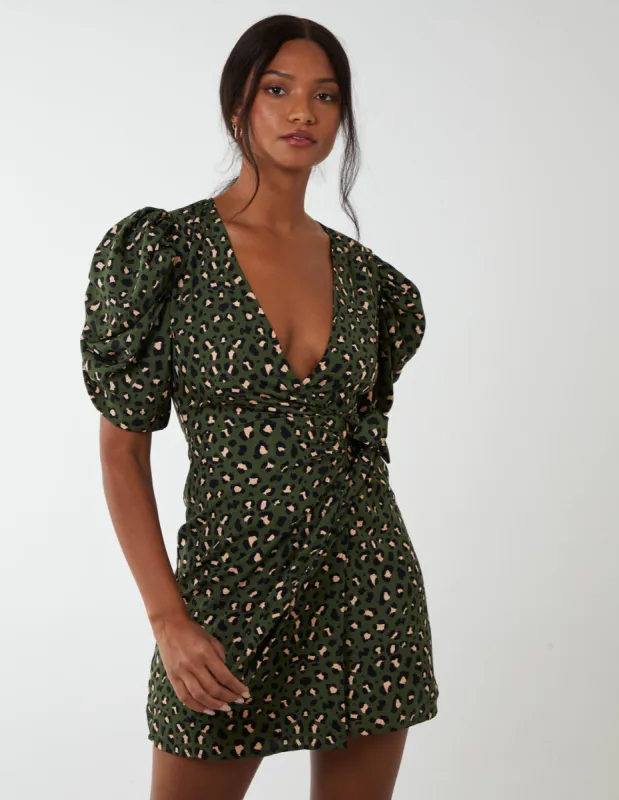 Ruched Sleeve Wrap Mini Dress made by Blue Vanilla