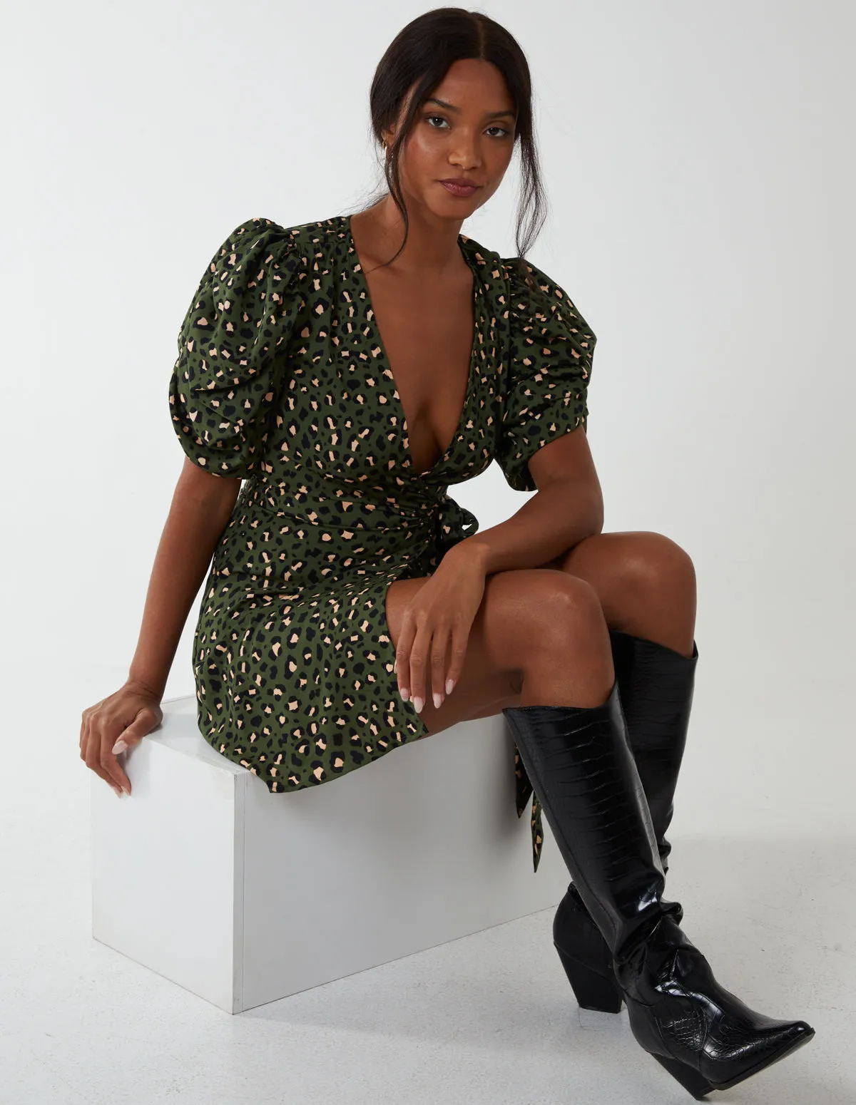 Ruched Sleeve Wrap Mini Dress sold by Blue Vanilla product image thumbnail 3