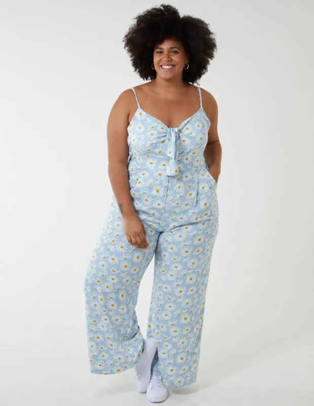 Curve Daisy Print Tie Front Jumpsuit sold by Blue Vanilla