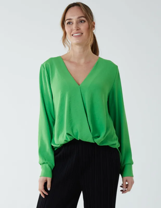 Crossover Woven Plain Blouse sold by Blue Vanilla