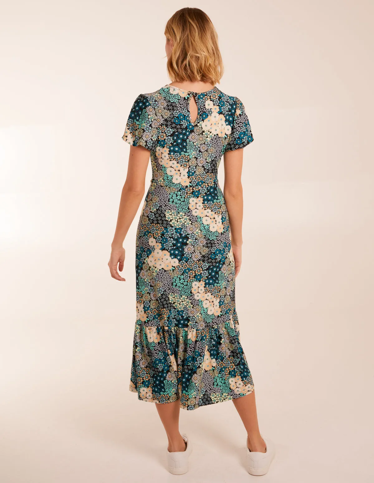 Crew Neck Knot Front Floral Midi Dress sold by Blue Vanilla product image thumbnail 4