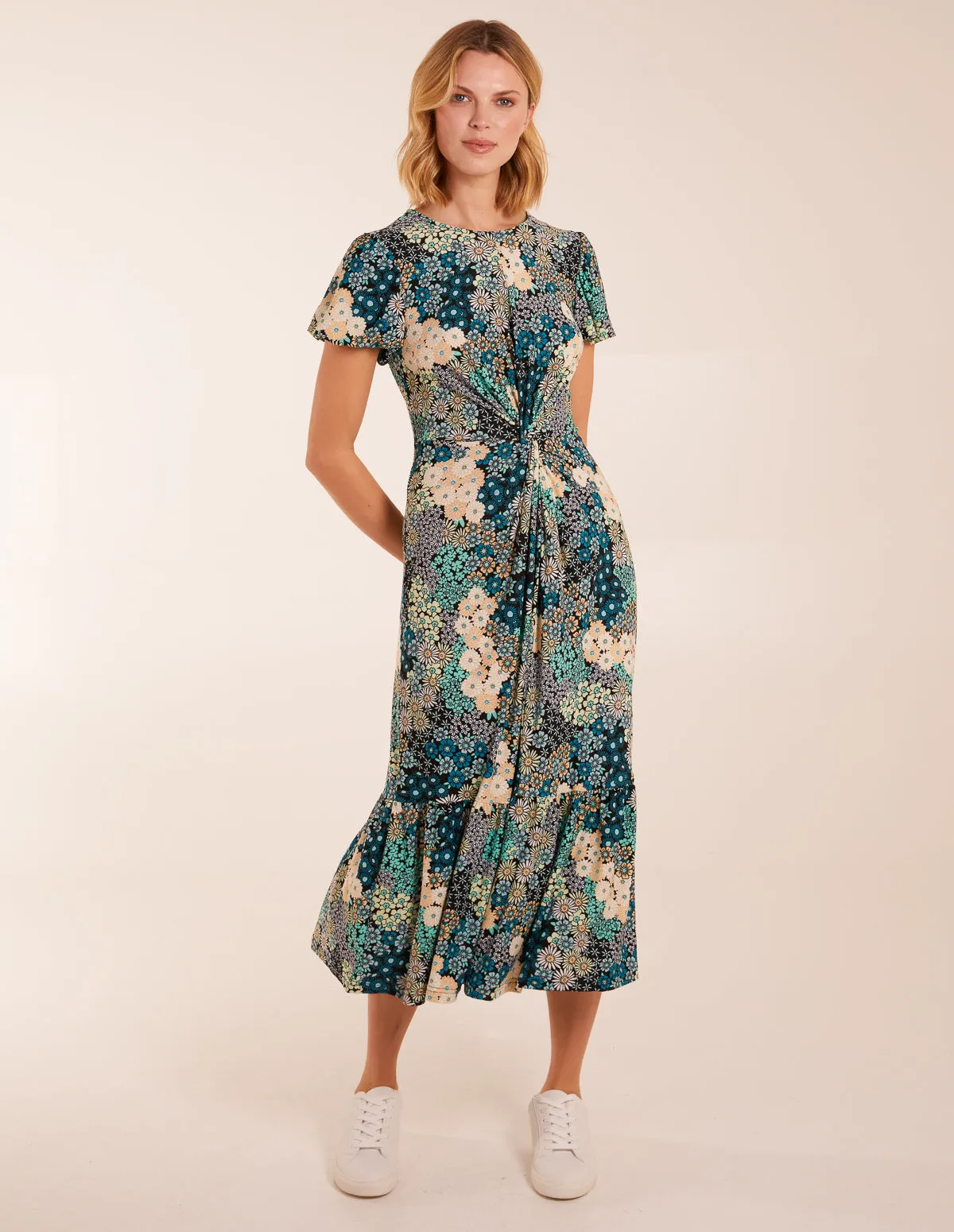 Crew Neck Knot Front Floral Midi Dress sold by Blue Vanilla product image thumbnail 2