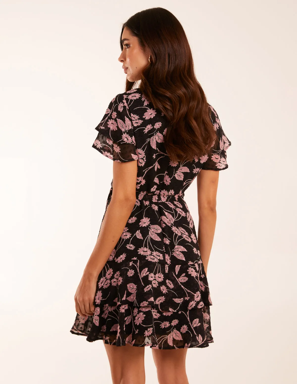 Chiffon Dobby Floral Frill Sleeve Mini Dress sold by Blue Vanilla product image thumbnail 5