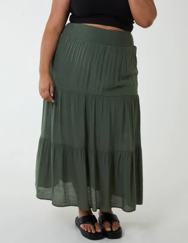 Curve Tiered Shirred Maxi Skirt sold by Blue Vanilla