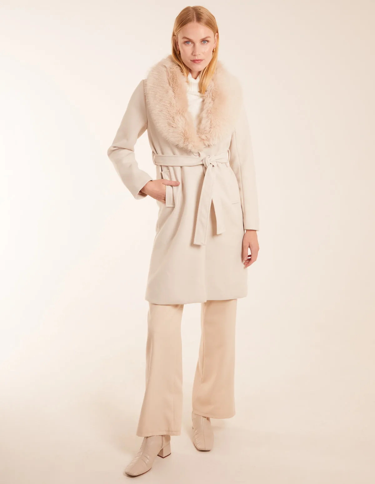 Faux Fur Collared Belted Coat sold by Blue Vanilla product image thumbnail 3