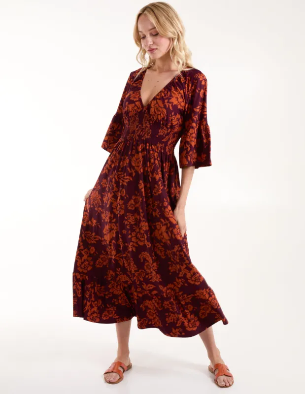 Elasticated Neck Shirred Waist Midi Dress sold by Blue Vanilla