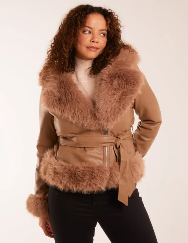 Faux Fur Cropped Leather Look Jacket sold by Blue Vanilla