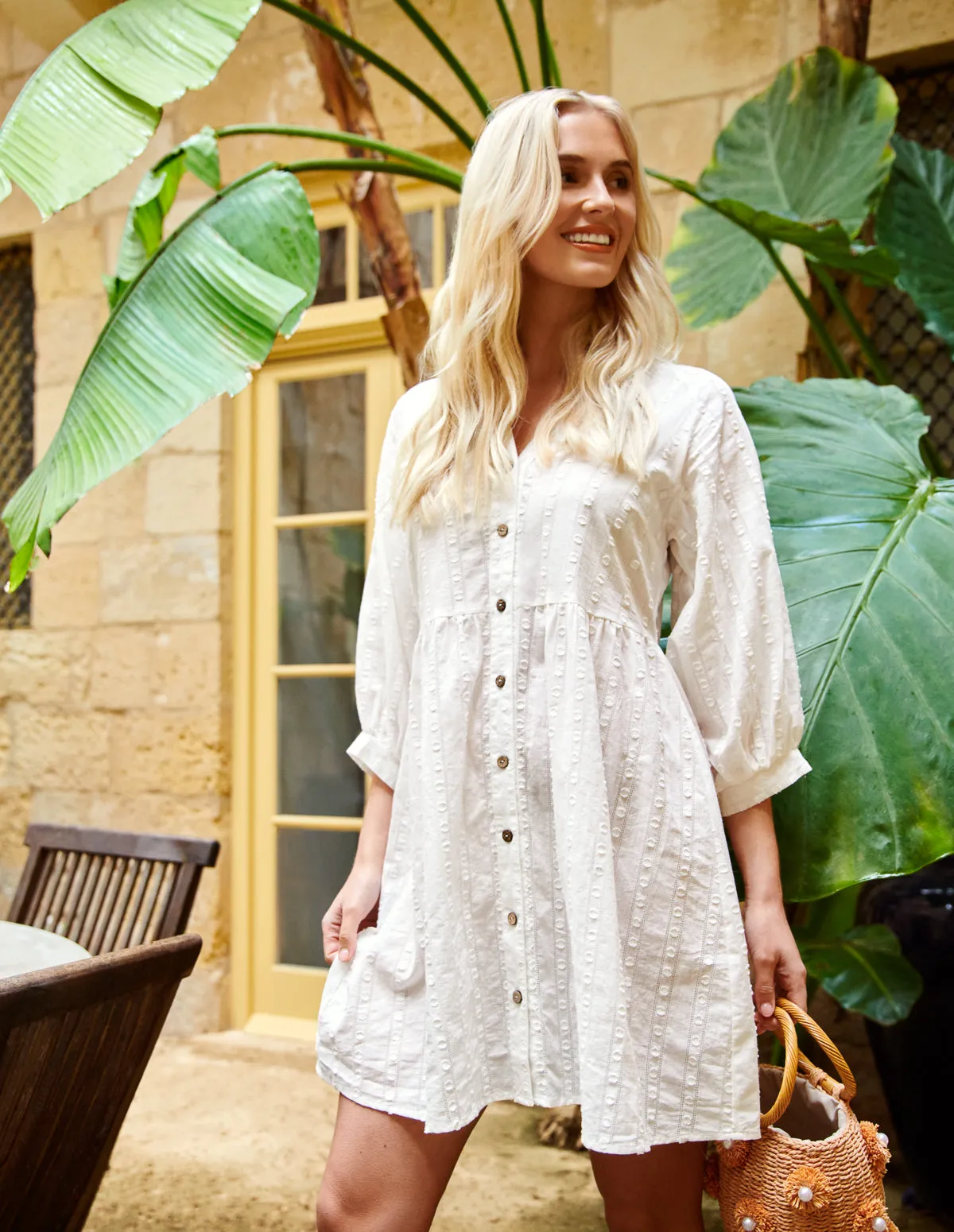 Collar Textured Button Through Mini Dress sold by Blue Vanilla