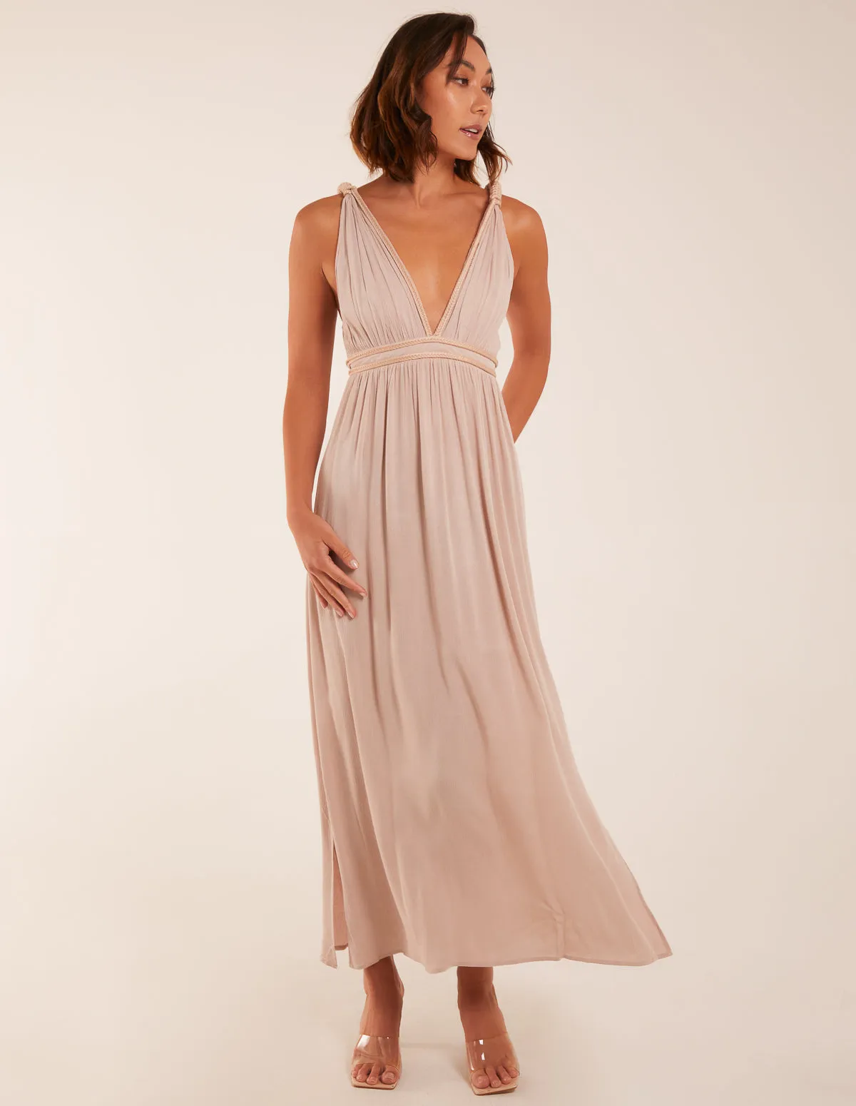 Rope Detail Plunge V-Neck Split Hem Maxi Dress sold by Blue Vanilla product image thumbnail 3
