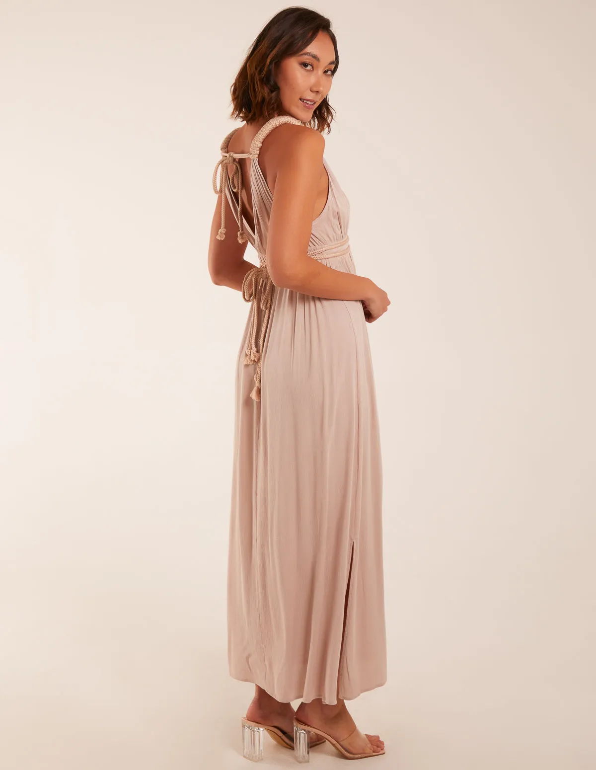 Rope Detail Plunge V-Neck Split Hem Maxi Dress sold by Blue Vanilla product image thumbnail 4