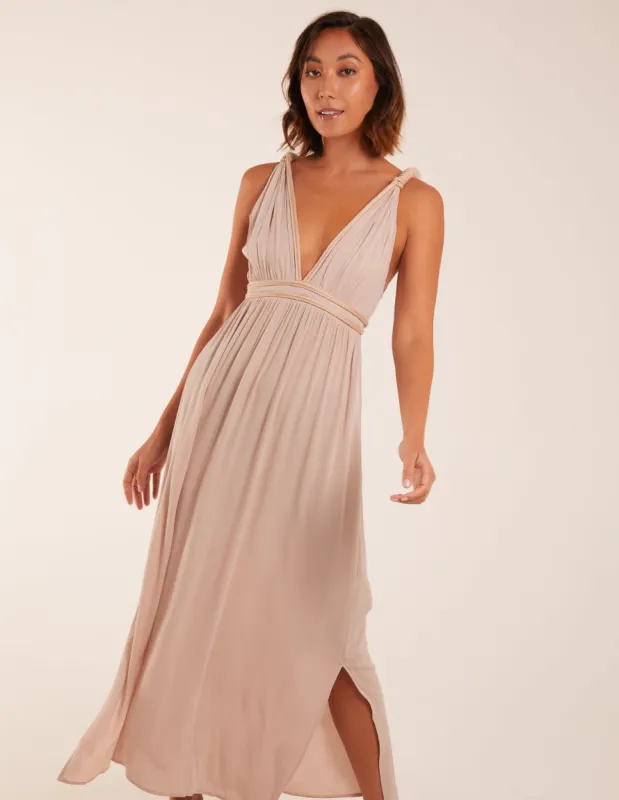 Rope Detail Plunge V-Neck Split Hem Maxi Dress sold by Blue Vanilla