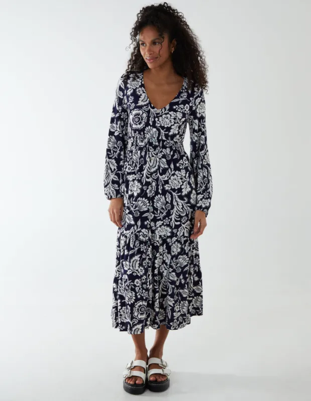 Floral Button Front Midi Dress sold by Blue Vanilla