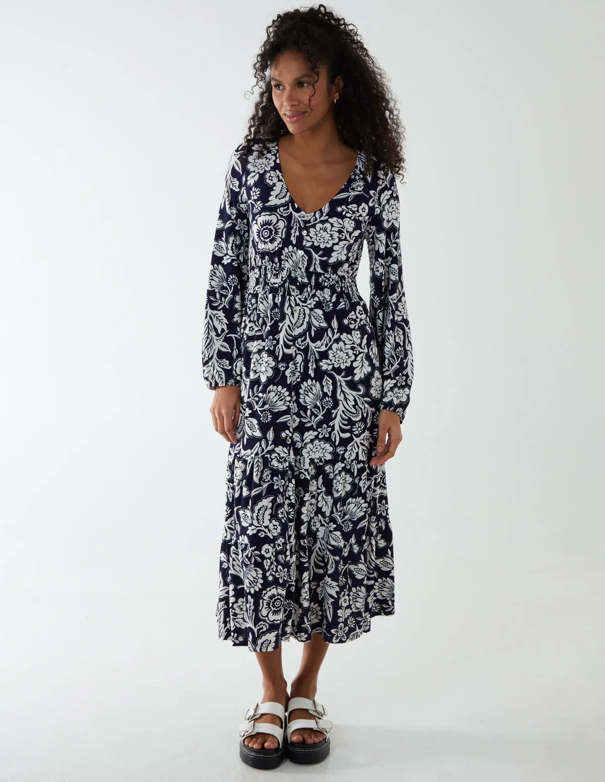 Floral Button Front Midi Dress sold by Blue Vanilla