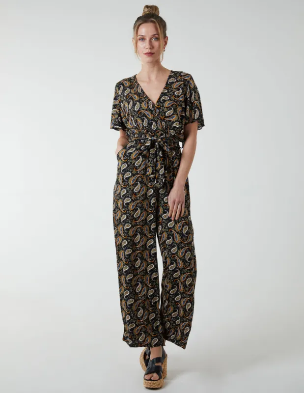 Paisley Floral Tie Waist Jumpsuit sold by Blue Vanilla