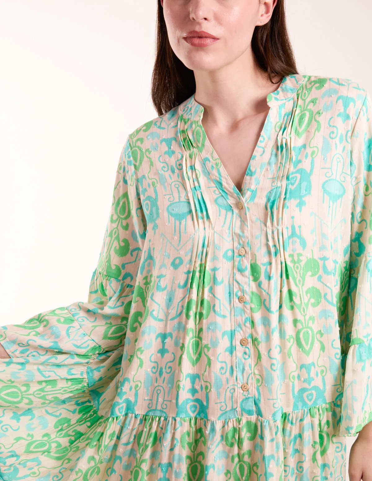 Pin Tuck Tiered Abstract Smock Dress sold by Blue Vanilla product image thumbnail 2