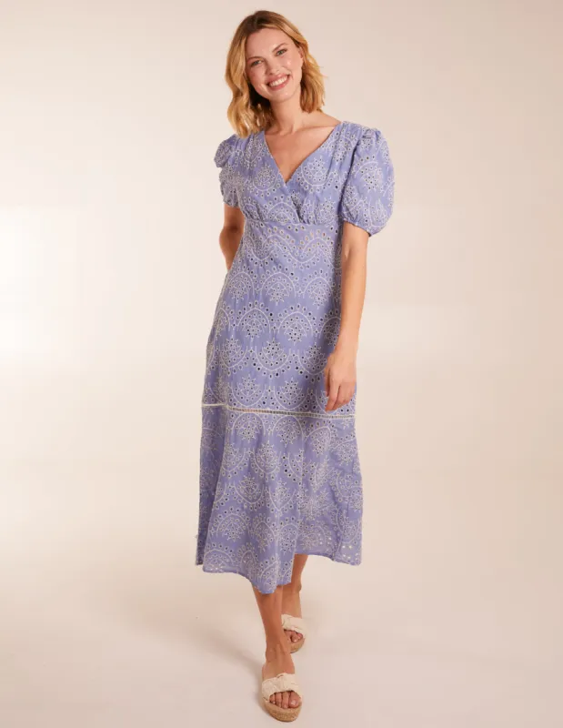 Broderie Anglaise Puff Sleeve Midi Dress sold by Blue Vanilla